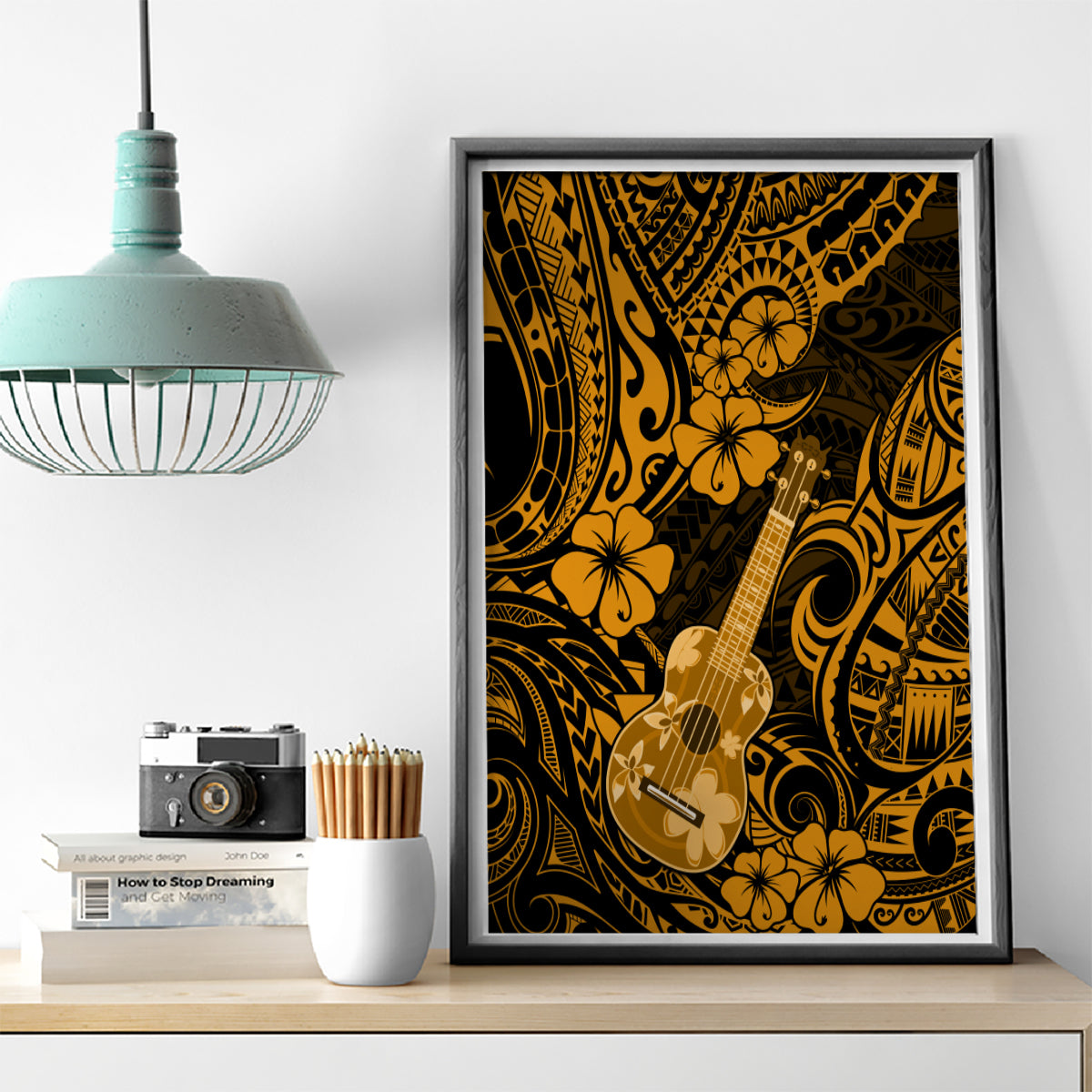Hawaii Ukulele Canvas Wall Art Polynesian Pattern Gold Version - Wonder Print Shop