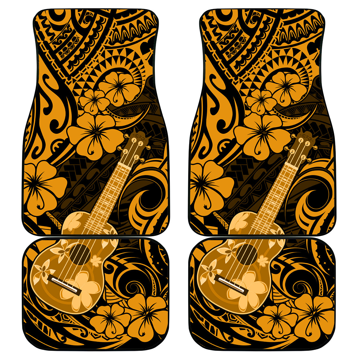Hawaii Ukulele Car Mats Polynesian Pattern Gold Version - Wonder Print Shop