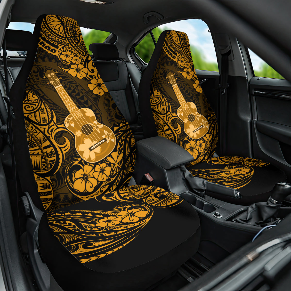 Hawaii Ukulele Car Seat Cover Polynesian Pattern Gold Version - Wonder Print Shop