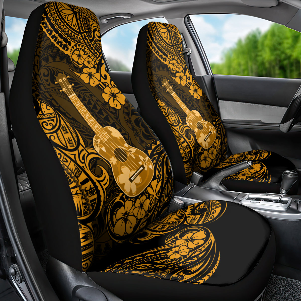 Hawaii Ukulele Car Seat Cover Polynesian Pattern Gold Version - Wonder Print Shop
