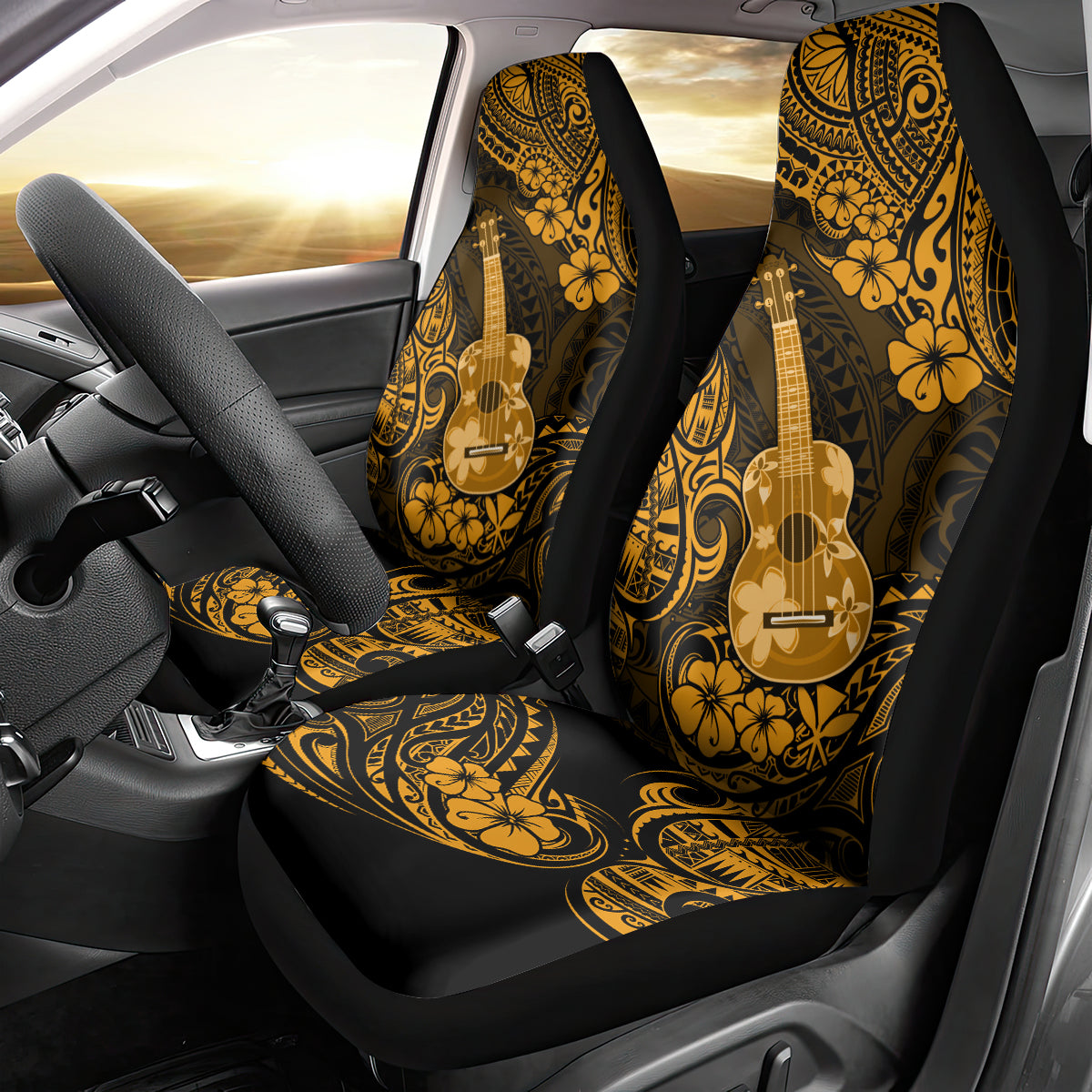 Hawaii Ukulele Car Seat Cover Polynesian Pattern Gold Version - Wonder Print Shop