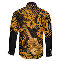 Hawaii Ukulele Family Matching Long Sleeve Bodycon Dress and Hawaiian Shirt Polynesian Pattern Gold Version - Wonder Print Shop