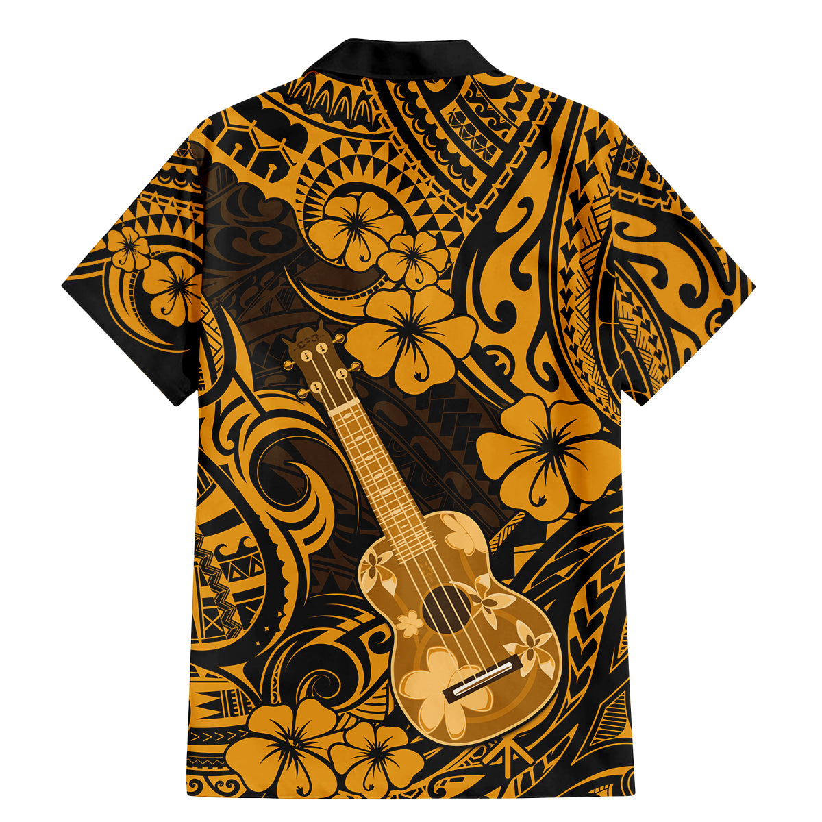 Hawaii Ukulele Family Matching Mermaid Dress and Hawaiian Shirt Polynesian Pattern Gold Version - Wonder Print Shop