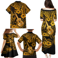 Hawaii Ukulele Family Matching Puletasi Dress and Hawaiian Shirt Polynesian Pattern Gold Version - Wonder Print Shop
