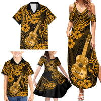 Hawaii Ukulele Family Matching Summer Maxi Dress and Hawaiian Shirt Polynesian Pattern Gold Version - Wonder Print Shop