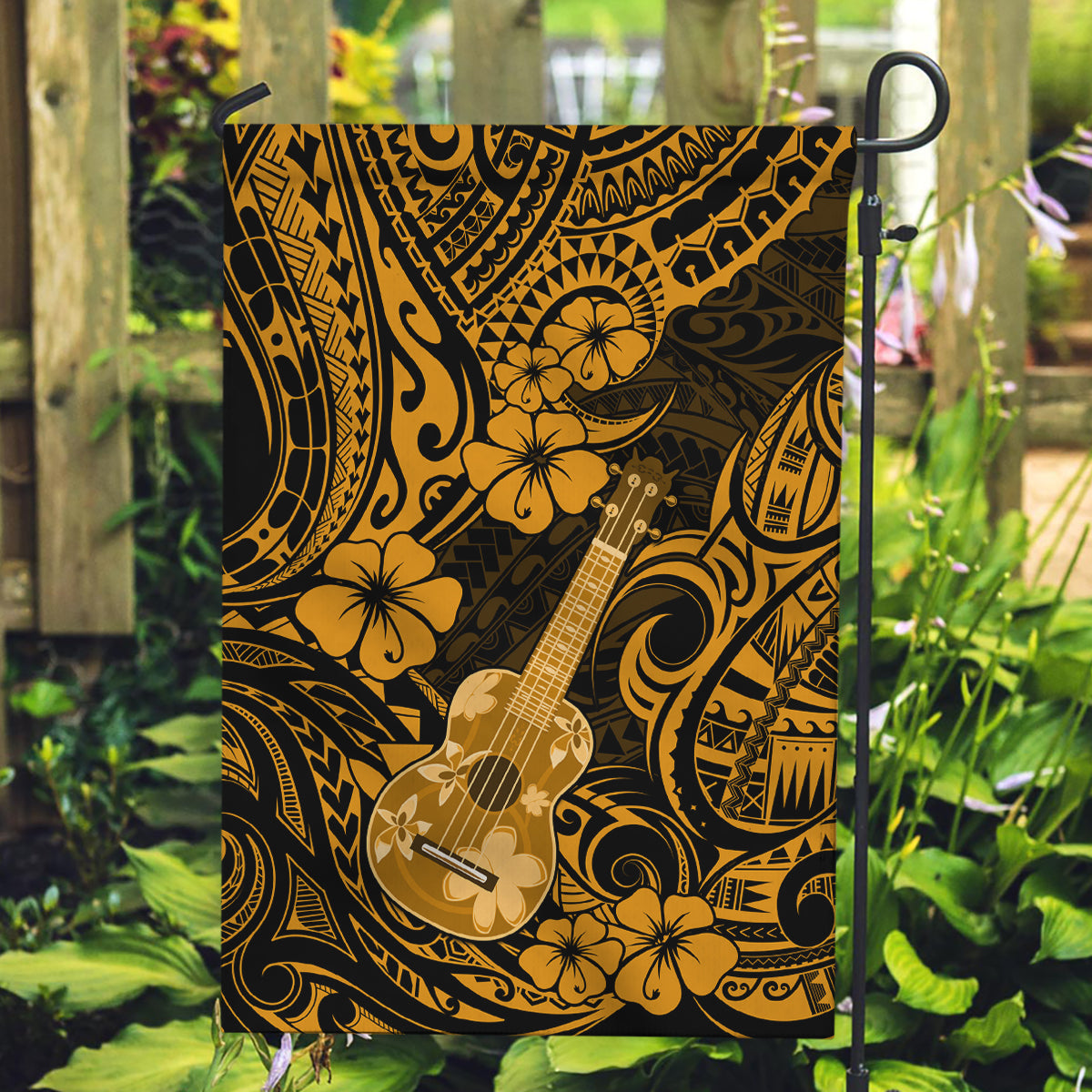 Hawaii Ukulele Garden Flag Polynesian Pattern Gold Version - Wonder Print Shop