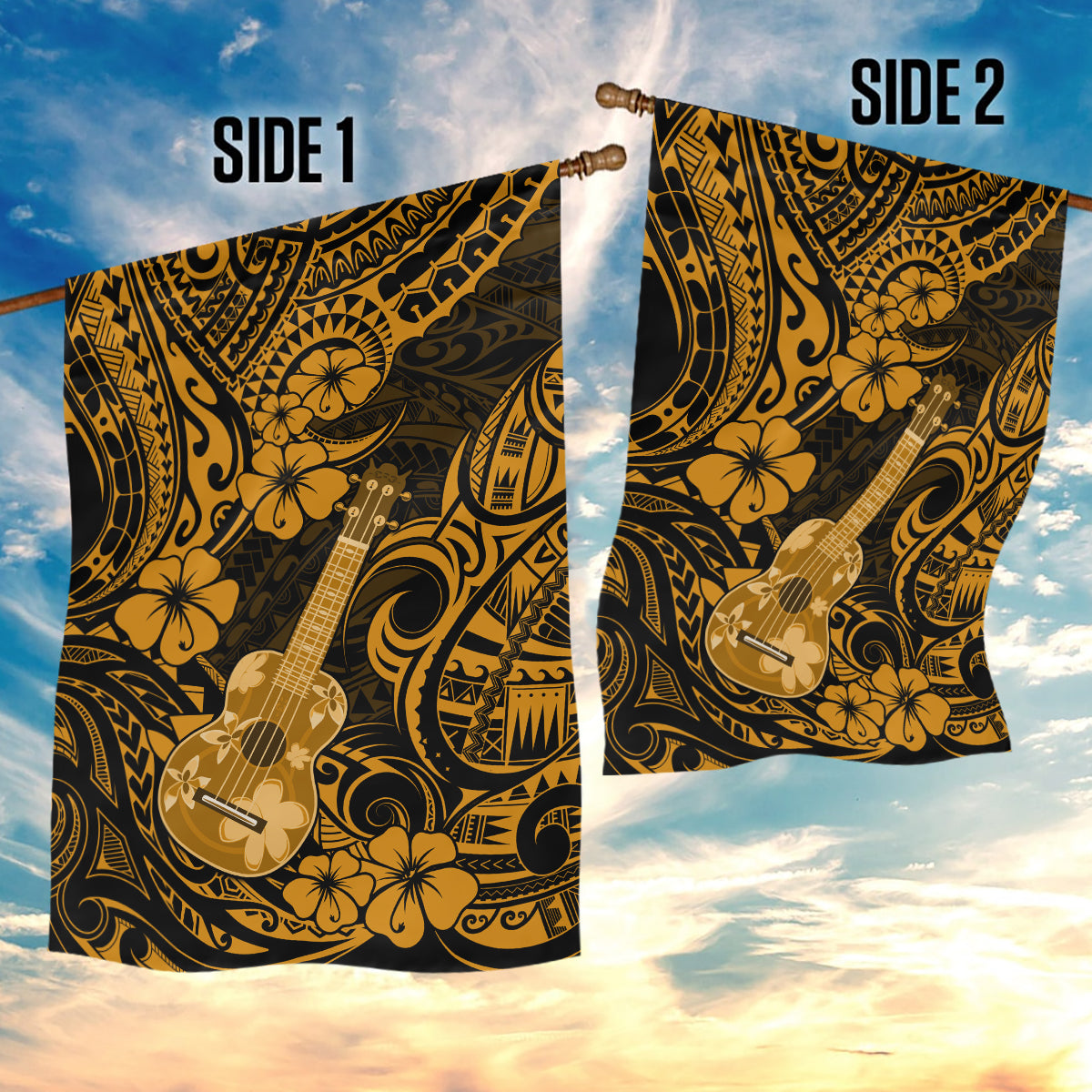 Hawaii Ukulele Garden Flag Polynesian Pattern Gold Version - Wonder Print Shop