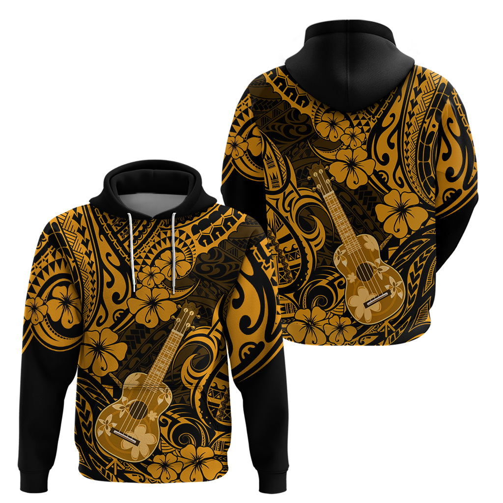 Hawaii Ukulele Hoodie Polynesian Pattern Gold Version - Wonder Print Shop