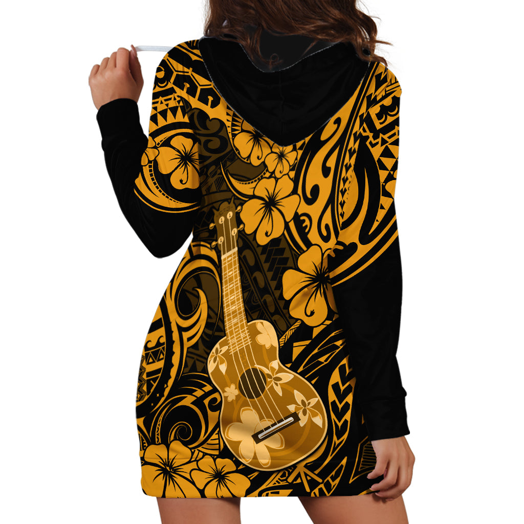 Hawaii Ukulele Hoodie Dress Polynesian Pattern Gold Version - Wonder Print Shop