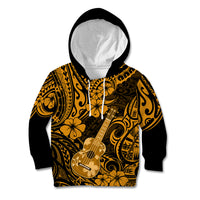 Hawaii Ukulele Kid Hoodie Polynesian Pattern Gold Version - Wonder Print Shop