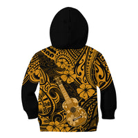 Hawaii Ukulele Kid Hoodie Polynesian Pattern Gold Version - Wonder Print Shop