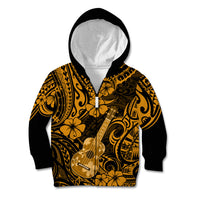 Hawaii Ukulele Kid Hoodie Polynesian Pattern Gold Version - Wonder Print Shop