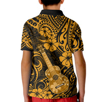Hawaii Ukulele Kid Polo Shirt Polynesian Pattern Gold Version - Wonder Print Shop