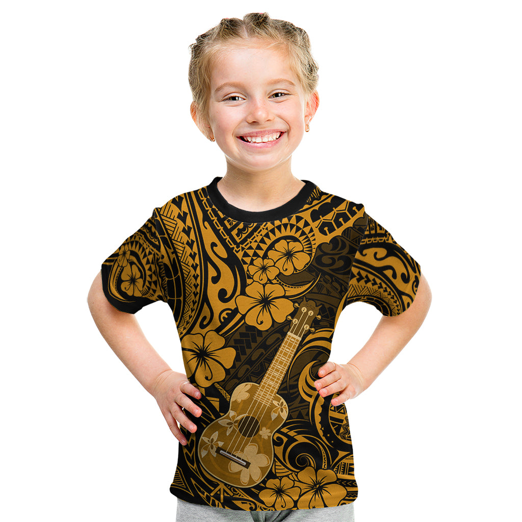 Hawaii Ukulele Kid T Shirt Polynesian Pattern Gold Version - Wonder Print Shop