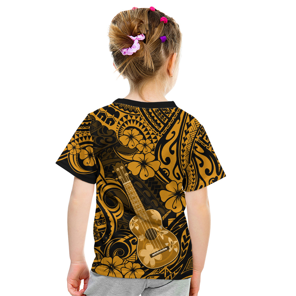Hawaii Ukulele Kid T Shirt Polynesian Pattern Gold Version - Wonder Print Shop