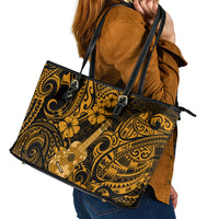 Hawaii Ukulele Leather Tote Bag Polynesian Pattern Gold Version - Wonder Print Shop