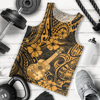 Hawaii Ukulele Men Tank Top Polynesian Pattern Gold Version - Wonder Print Shop
