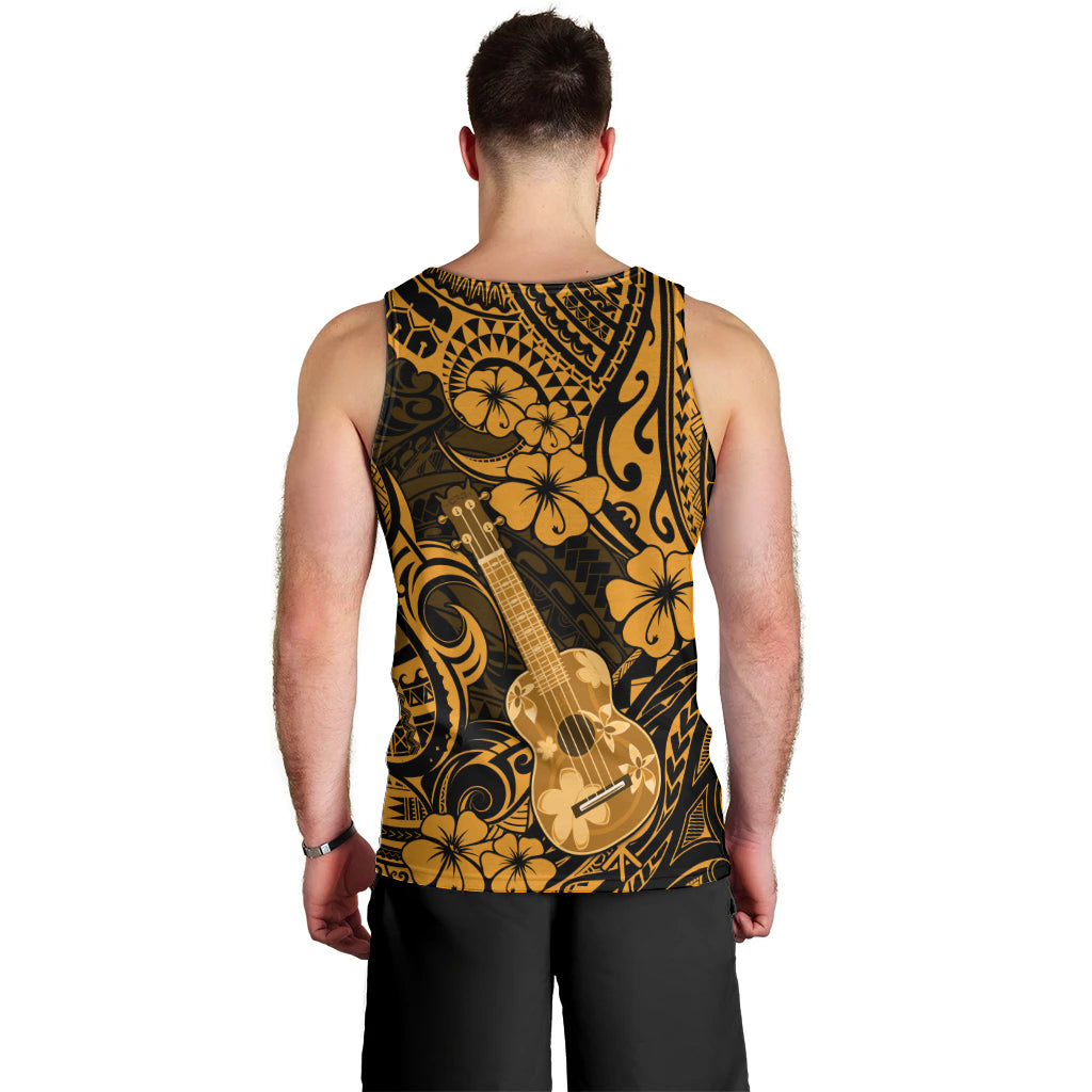 Hawaii Ukulele Men Tank Top Polynesian Pattern Gold Version - Wonder Print Shop