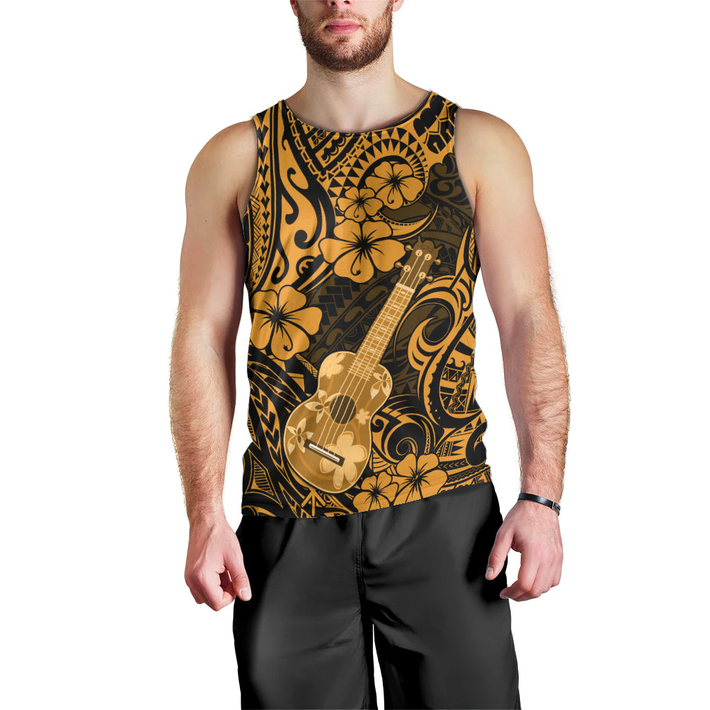 Hawaii Ukulele Men Tank Top Polynesian Pattern Gold Version - Wonder Print Shop
