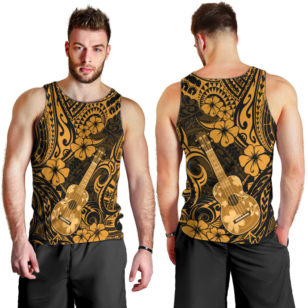Hawaii Ukulele Men Tank Top Polynesian Pattern Gold Version - Wonder Print Shop