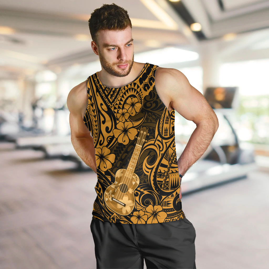Hawaii Ukulele Men Tank Top Polynesian Pattern Gold Version - Wonder Print Shop