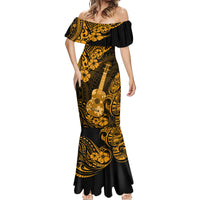 Hawaii Ukulele Mermaid Dress Polynesian Pattern Gold Version - Wonder Print Shop