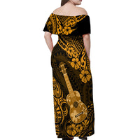 Hawaii Ukulele Off Shoulder Maxi Dress Polynesian Pattern Gold Version - Wonder Print Shop