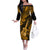Hawaii Ukulele Off The Shoulder Long Sleeve Dress Polynesian Pattern Gold Version - Wonder Print Shop