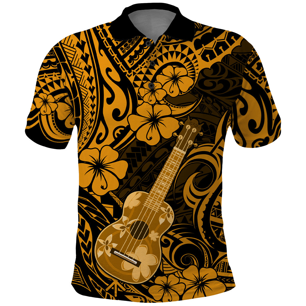 Hawaii Ukulele Polo Shirt Polynesian Pattern Gold Version - Wonder Print Shop