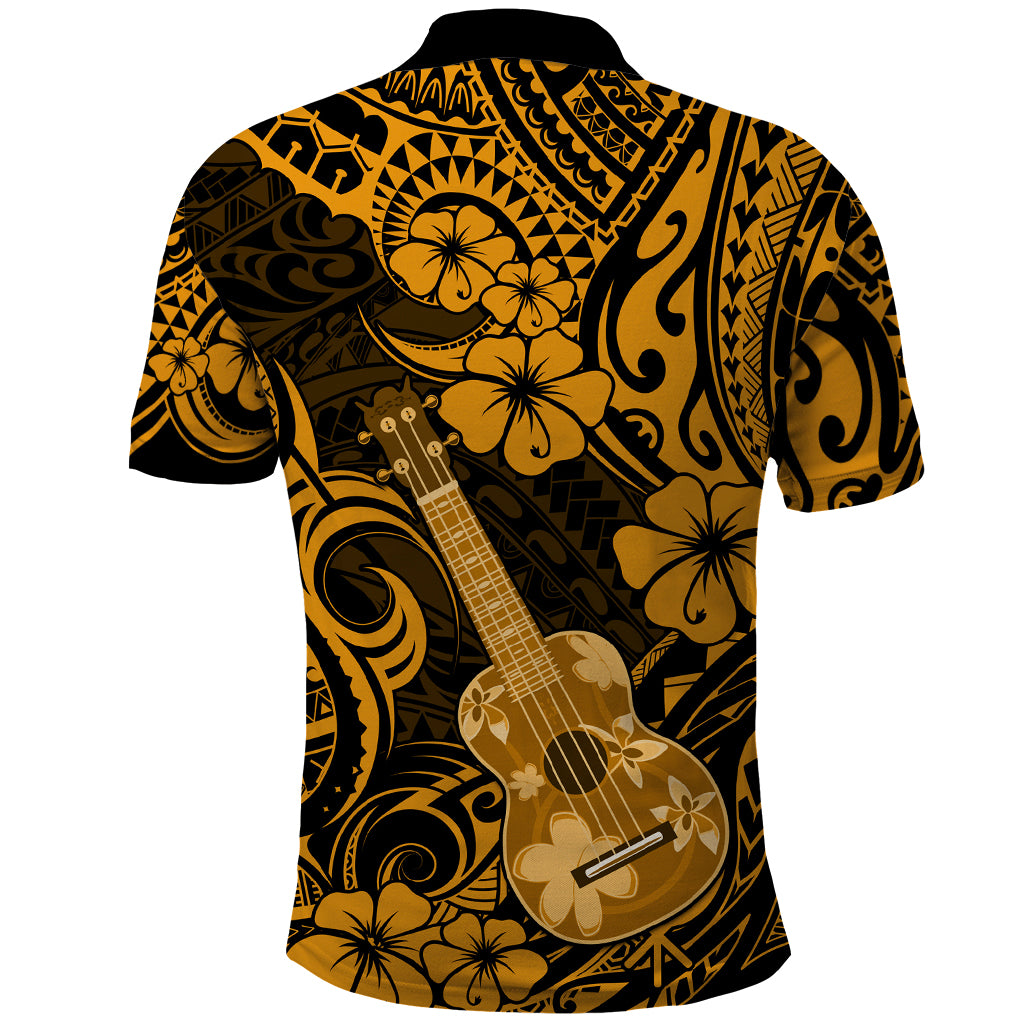 Hawaii Ukulele Polo Shirt Polynesian Pattern Gold Version - Wonder Print Shop
