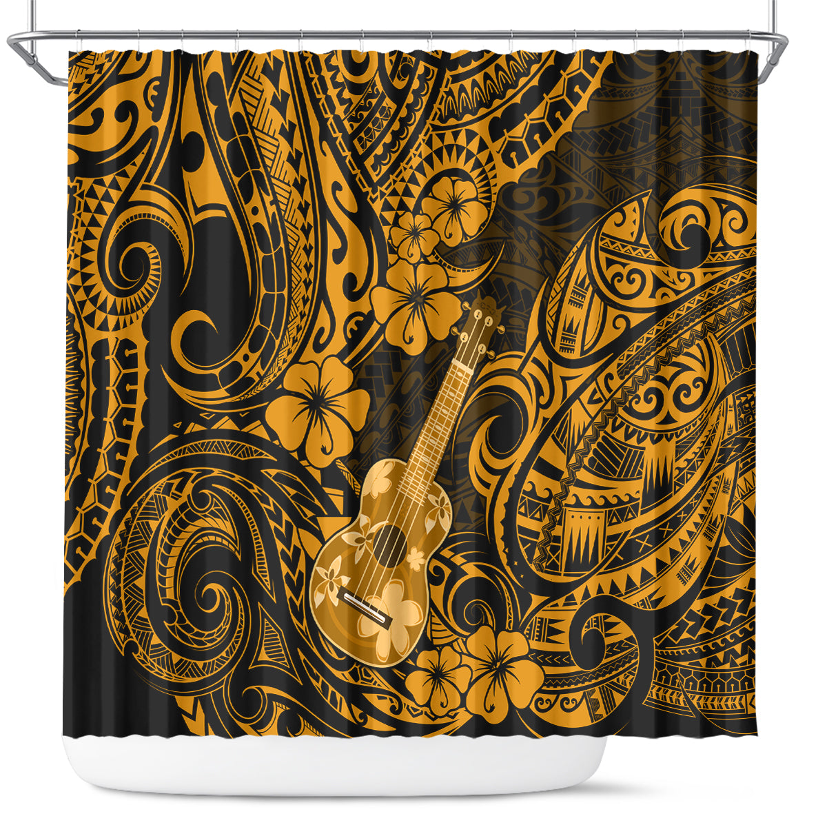 hawaii-ukulele-shower-curtain-polynesian-pattern-gold-version