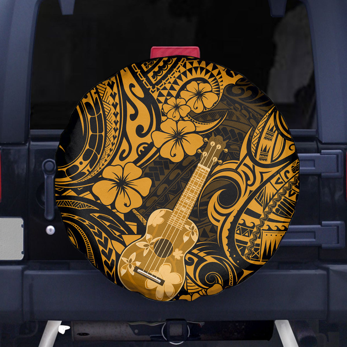 Hawaii Ukulele Spare Tire Cover Polynesian Pattern Gold Version - Wonder Print Shop