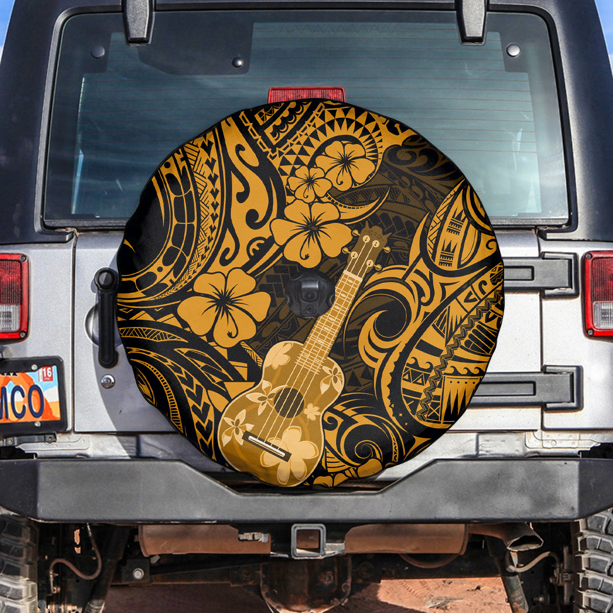 Hawaii Ukulele Spare Tire Cover Polynesian Pattern Gold Version - Wonder Print Shop