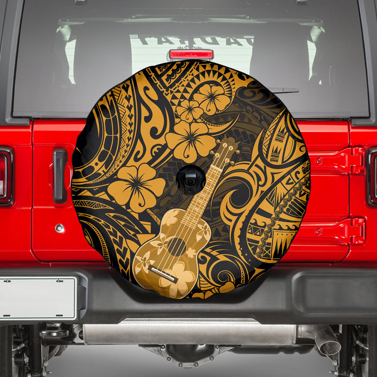 Hawaii Ukulele Spare Tire Cover Polynesian Pattern Gold Version - Wonder Print Shop