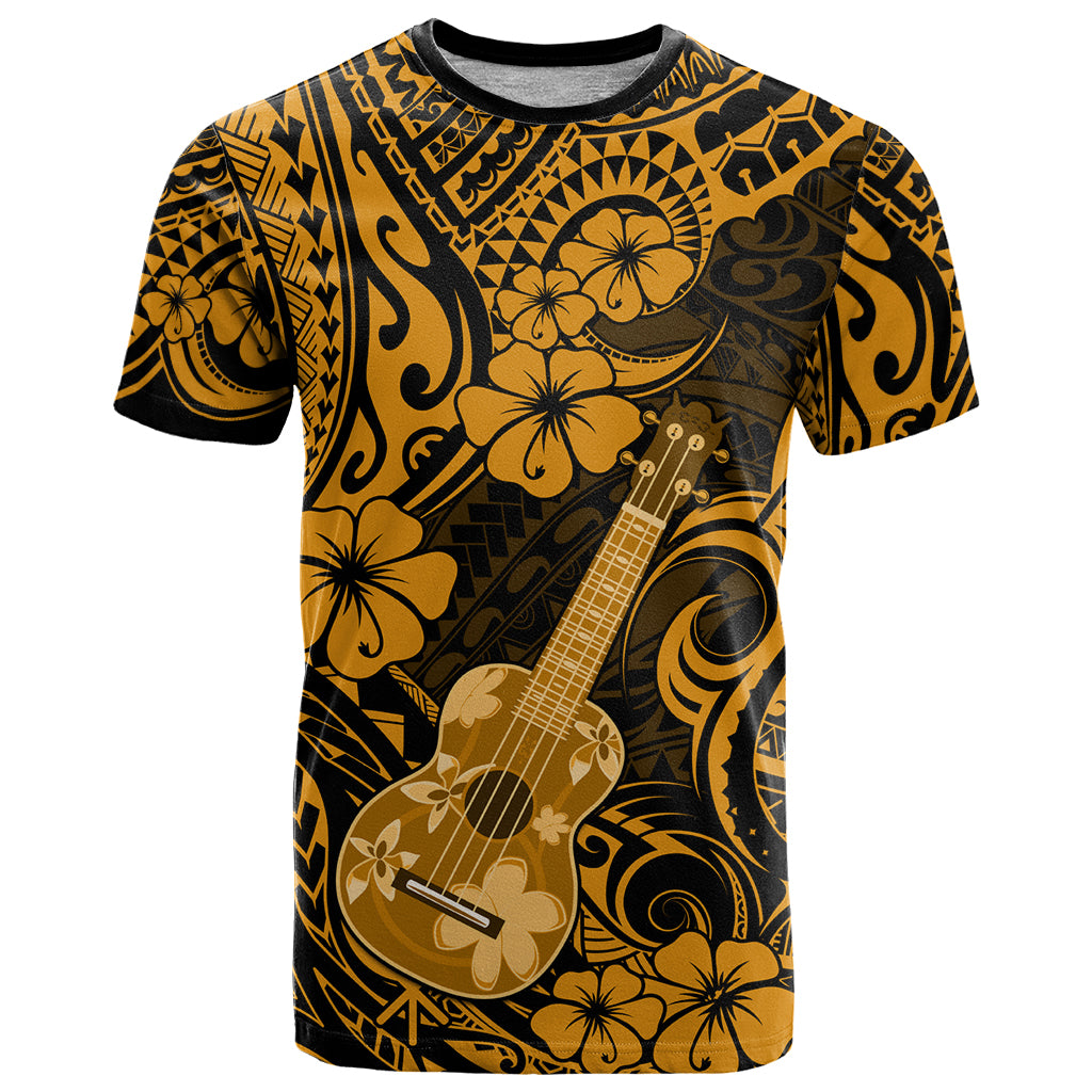 Hawaii Ukulele T Shirt Polynesian Pattern Gold Version - Wonder Print Shop