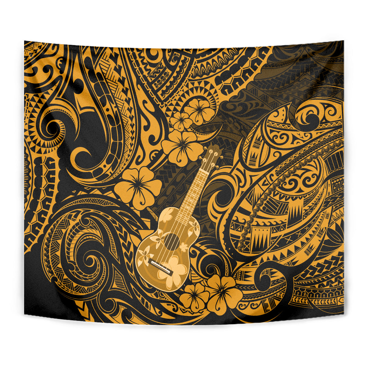 Hawaii Ukulele Tapestry Polynesian Pattern Gold Version - Wonder Print Shop