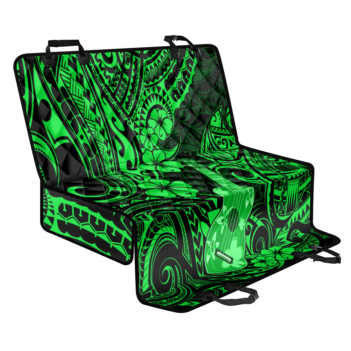 Hawaii Ukulele Back Car Seat Cover Polynesian Pattern Green Version - Wonder Print Shop