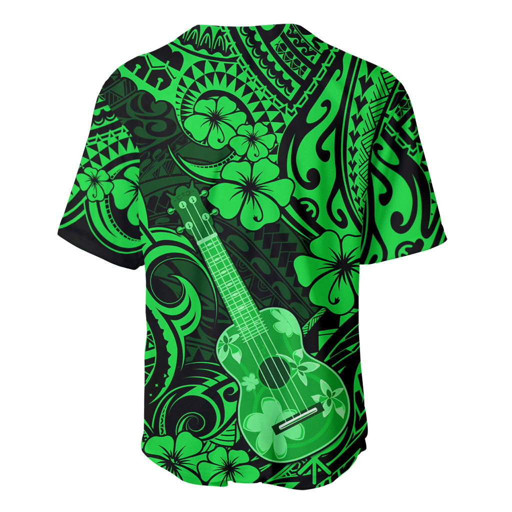 Hawaii Ukulele Baseball Jersey Polynesian Pattern Green Version - Wonder Print Shop
