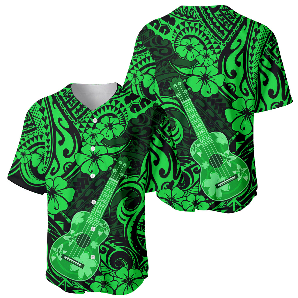 Hawaii Ukulele Baseball Jersey Polynesian Pattern Green Version - Wonder Print Shop