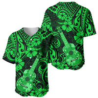 Hawaii Ukulele Baseball Jersey Polynesian Pattern Green Version - Wonder Print Shop