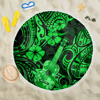 Hawaii Ukulele Beach Blanket Polynesian Pattern Green Version - Wonder Print Shop