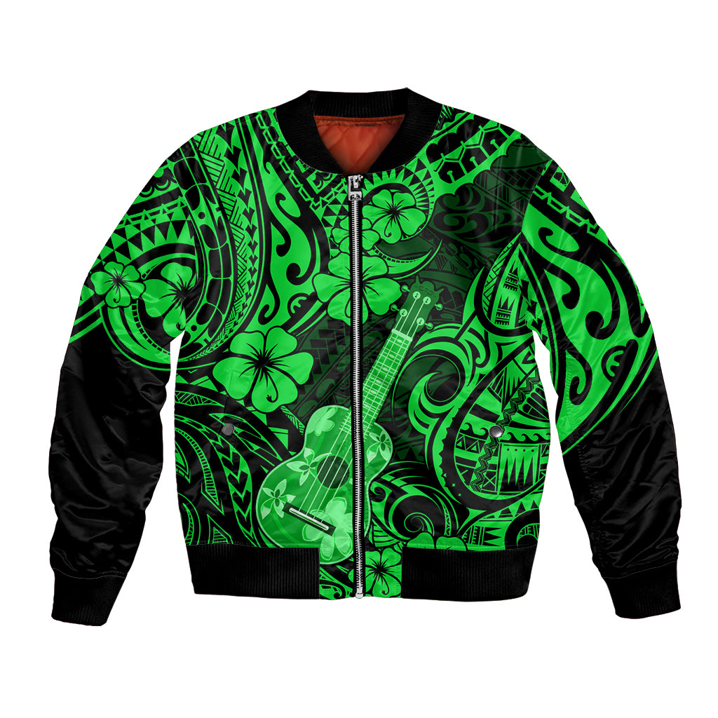 Hawaii Ukulele Bomber Jacket Polynesian Pattern Green Version - Wonder Print Shop