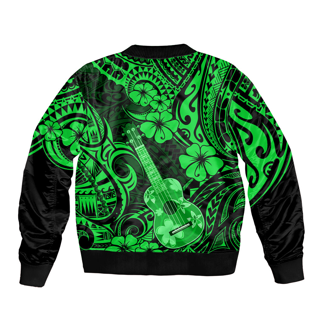 Hawaii Ukulele Bomber Jacket Polynesian Pattern Green Version - Wonder Print Shop