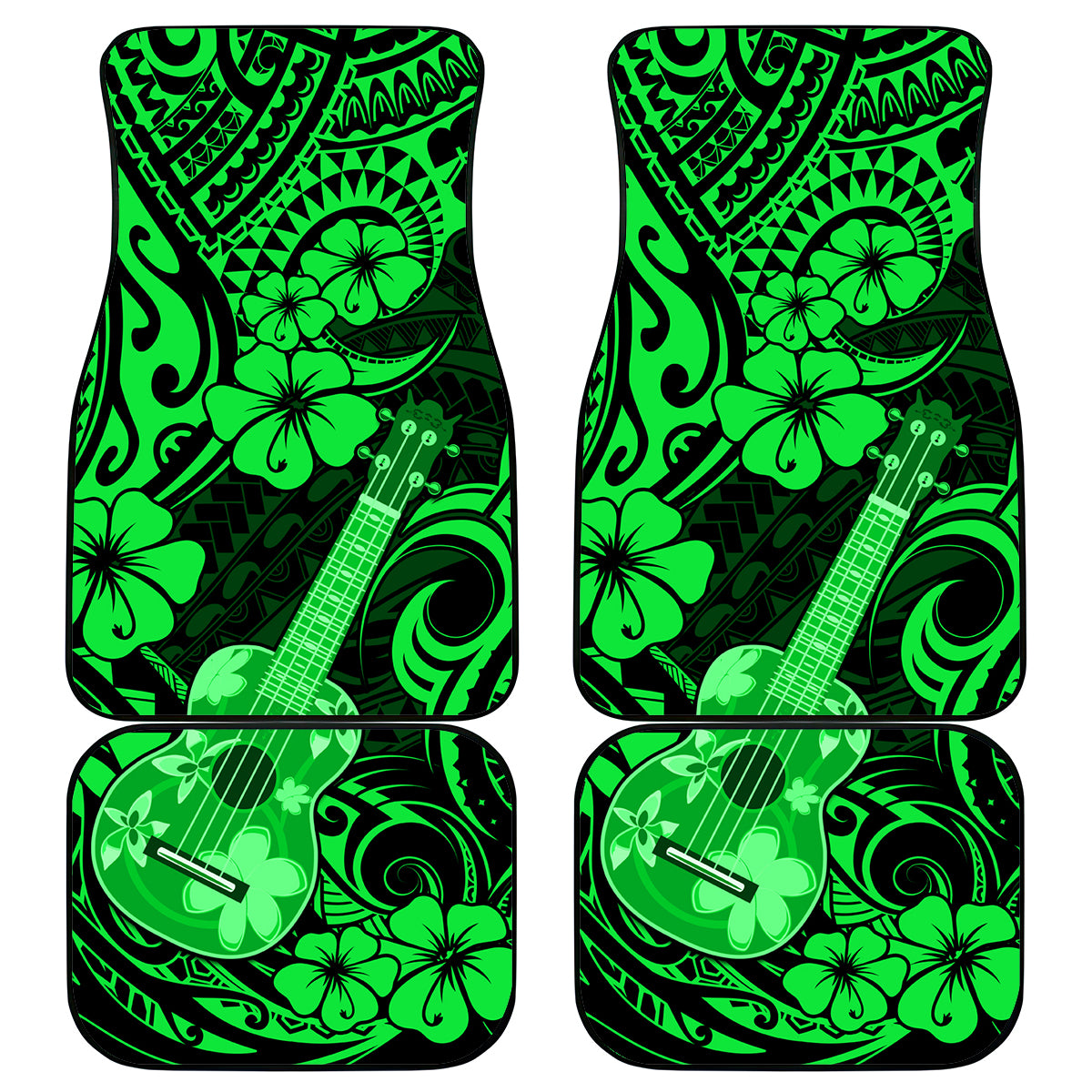 Hawaii Ukulele Car Mats Polynesian Pattern Green Version - Wonder Print Shop