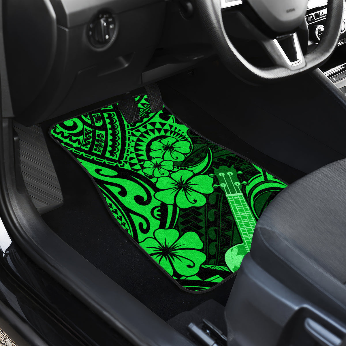 Hawaii Ukulele Car Mats Polynesian Pattern Green Version - Wonder Print Shop