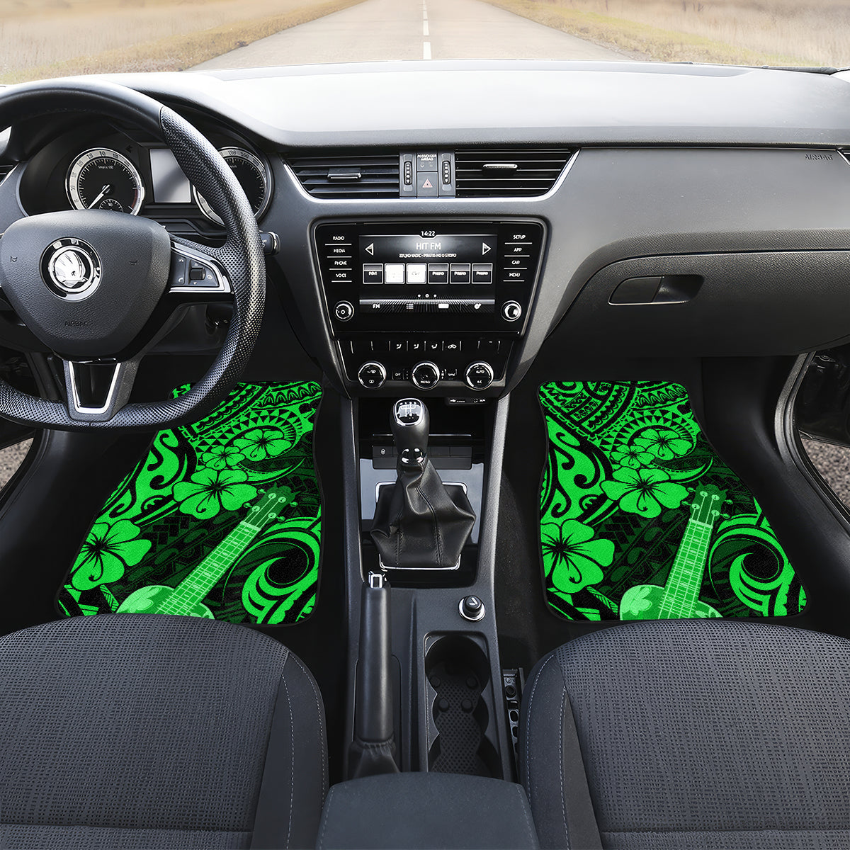 Hawaii Ukulele Car Mats Polynesian Pattern Green Version - Wonder Print Shop