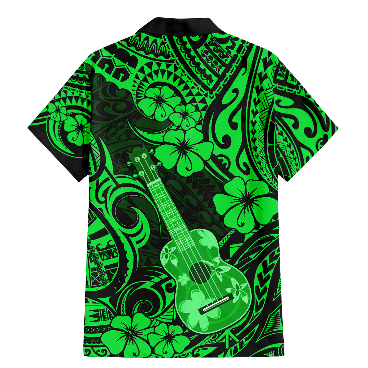 Hawaii Ukulele Family Matching Mermaid Dress and Hawaiian Shirt Polynesian Pattern Green Version - Wonder Print Shop