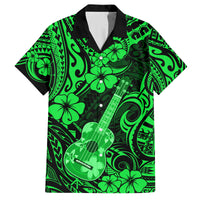 Hawaii Ukulele Family Matching Off Shoulder Short Dress and Hawaiian Shirt Polynesian Pattern Green Version - Wonder Print Shop