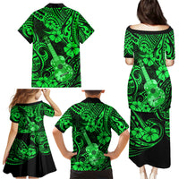 Hawaii Ukulele Family Matching Puletasi Dress and Hawaiian Shirt Polynesian Pattern Green Version - Wonder Print Shop