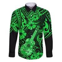 Hawaii Ukulele Family Matching Puletasi Dress and Hawaiian Shirt Polynesian Pattern Green Version - Wonder Print Shop
